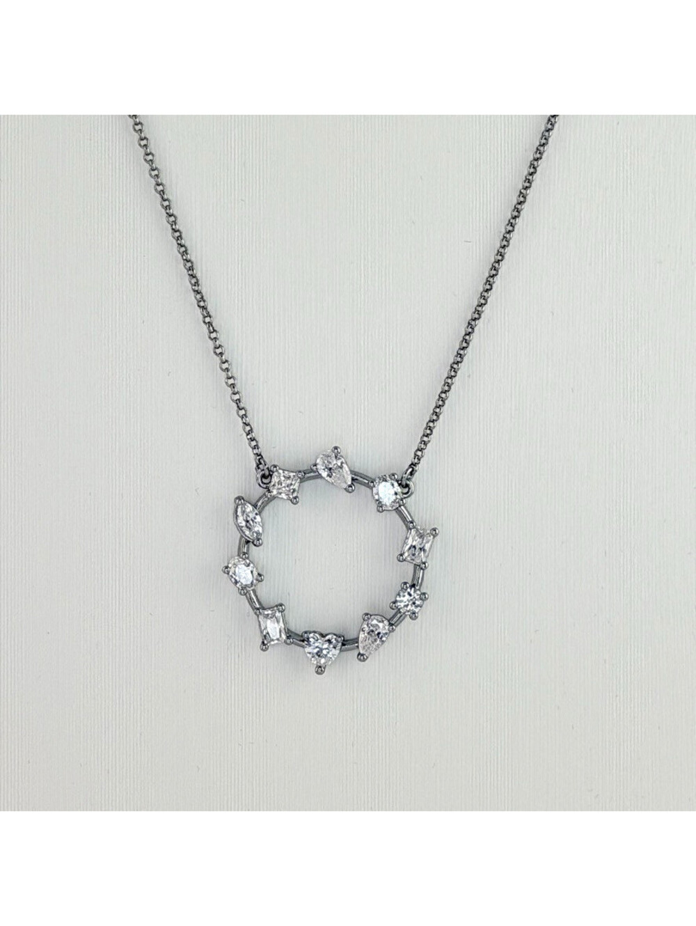 Bomb Party Lumina Necklace Heart "Twinkling In Turns" Clear CZ on Hematite